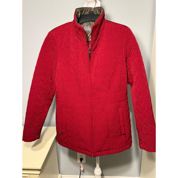 Gallery New York Dark Red Quilted Zipper Jacket Women's Medium Geometric Pattern - Picture 1 of 8